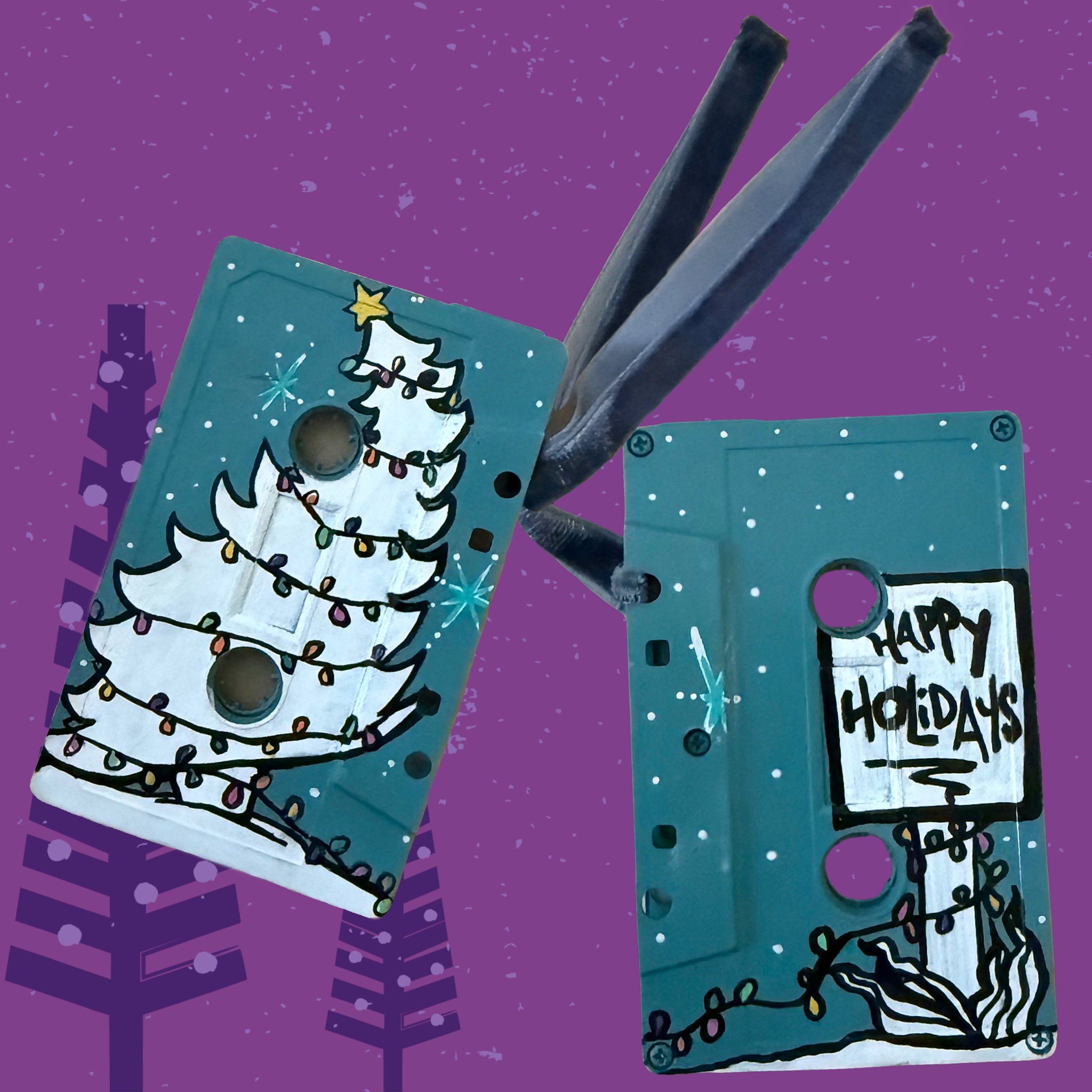 Hand Painted Cassette Tape Ornaments