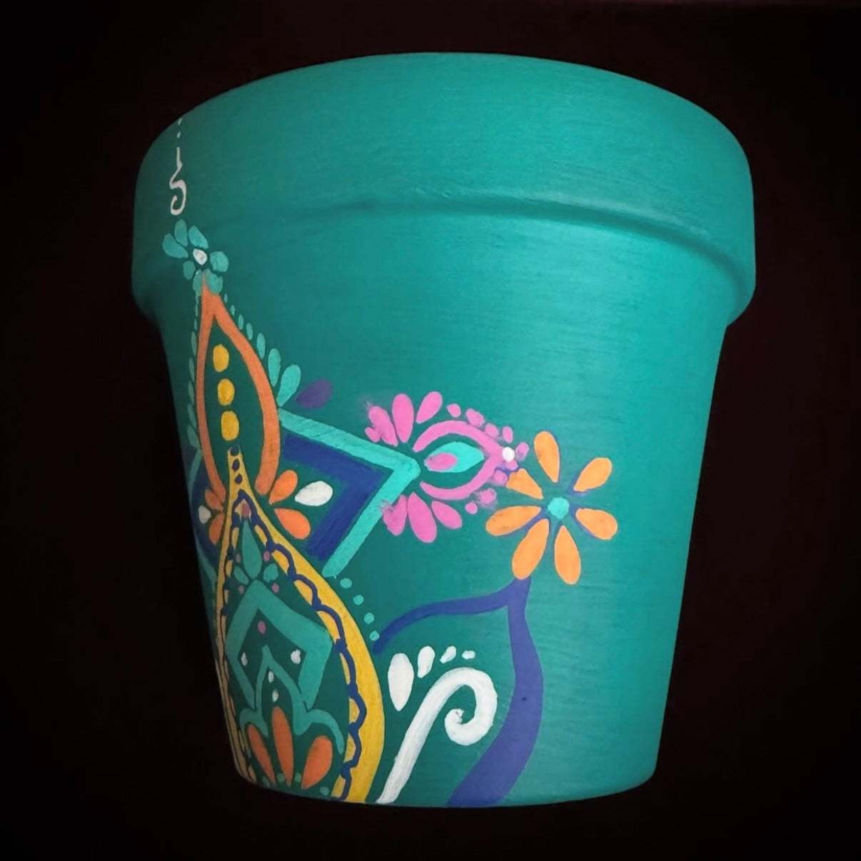 Aquamarine Hand Painted Clay Pot