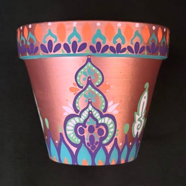 Copper Hand Painted Clay Pot