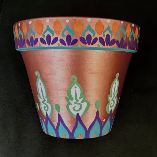 Copper Hand Painted Clay Pot