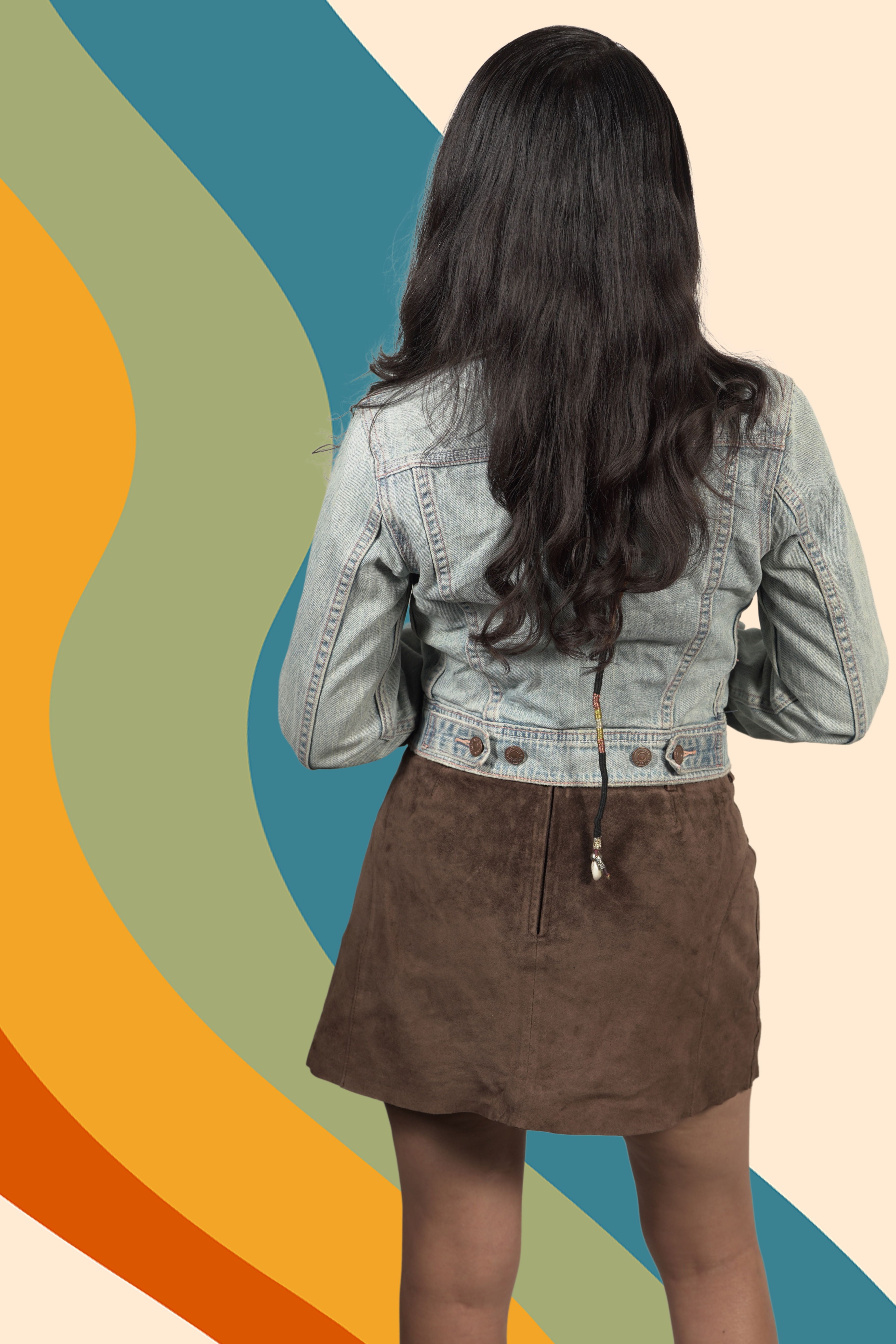 Brown A-Line Leather Mini Skirt