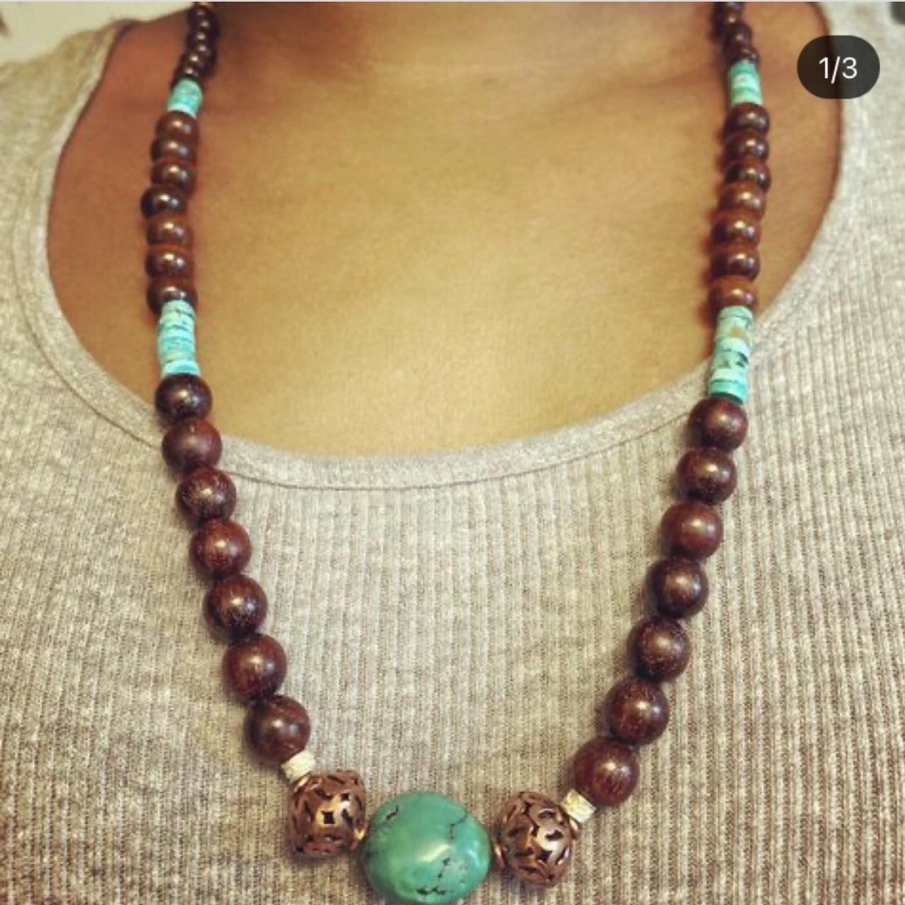 Handcrafted Turquoise Coconut Wood Necklace