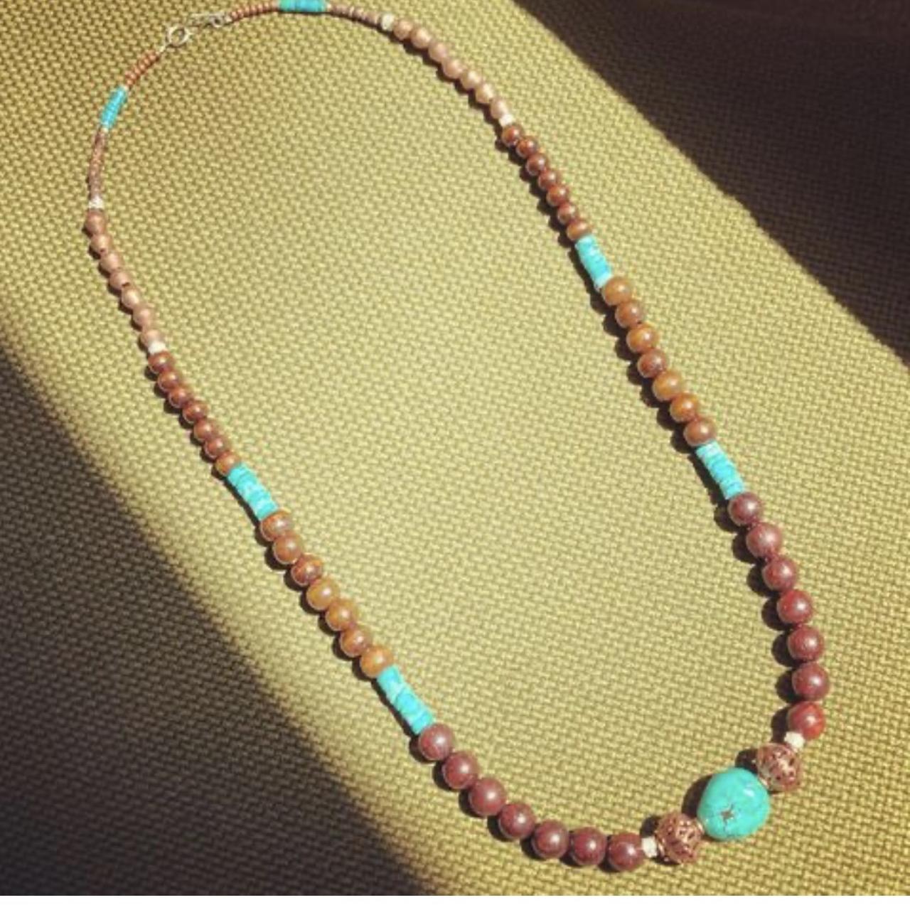Handcrafted Turquoise Coconut Wood Necklace