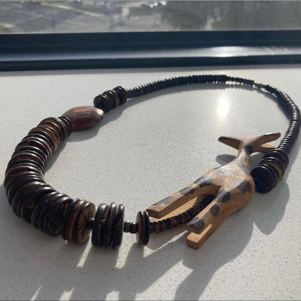 1970s Vintage African Wood, Nut & Coconut Necklace
