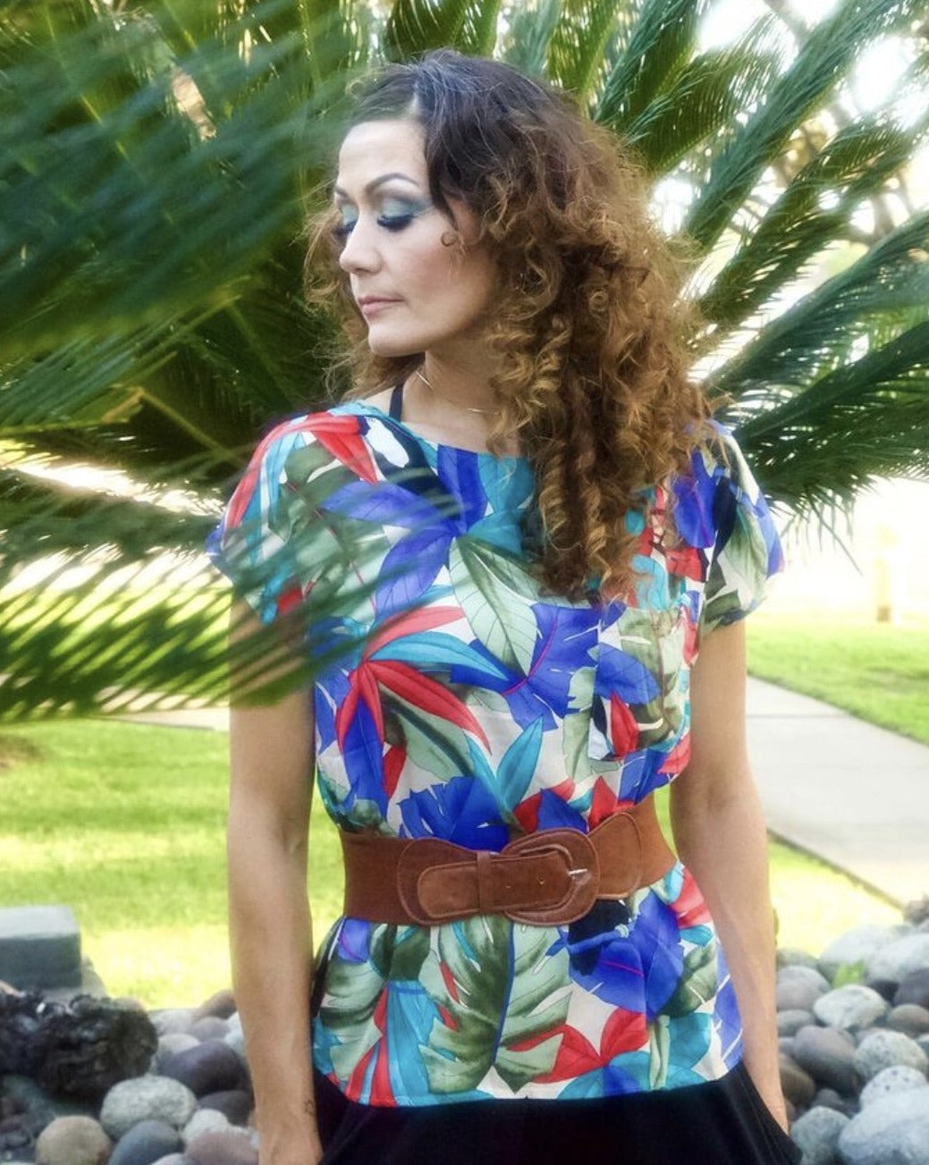 1980s Toucan Birds and Floral Cap Sleeve Top
