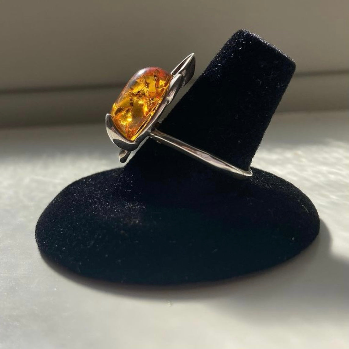 Vintage Honey Amber Sterling Silver Ring