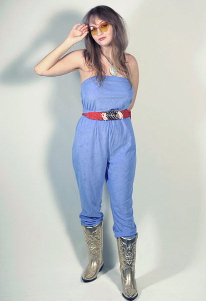 Blue Terry Cloth Jumpsuit