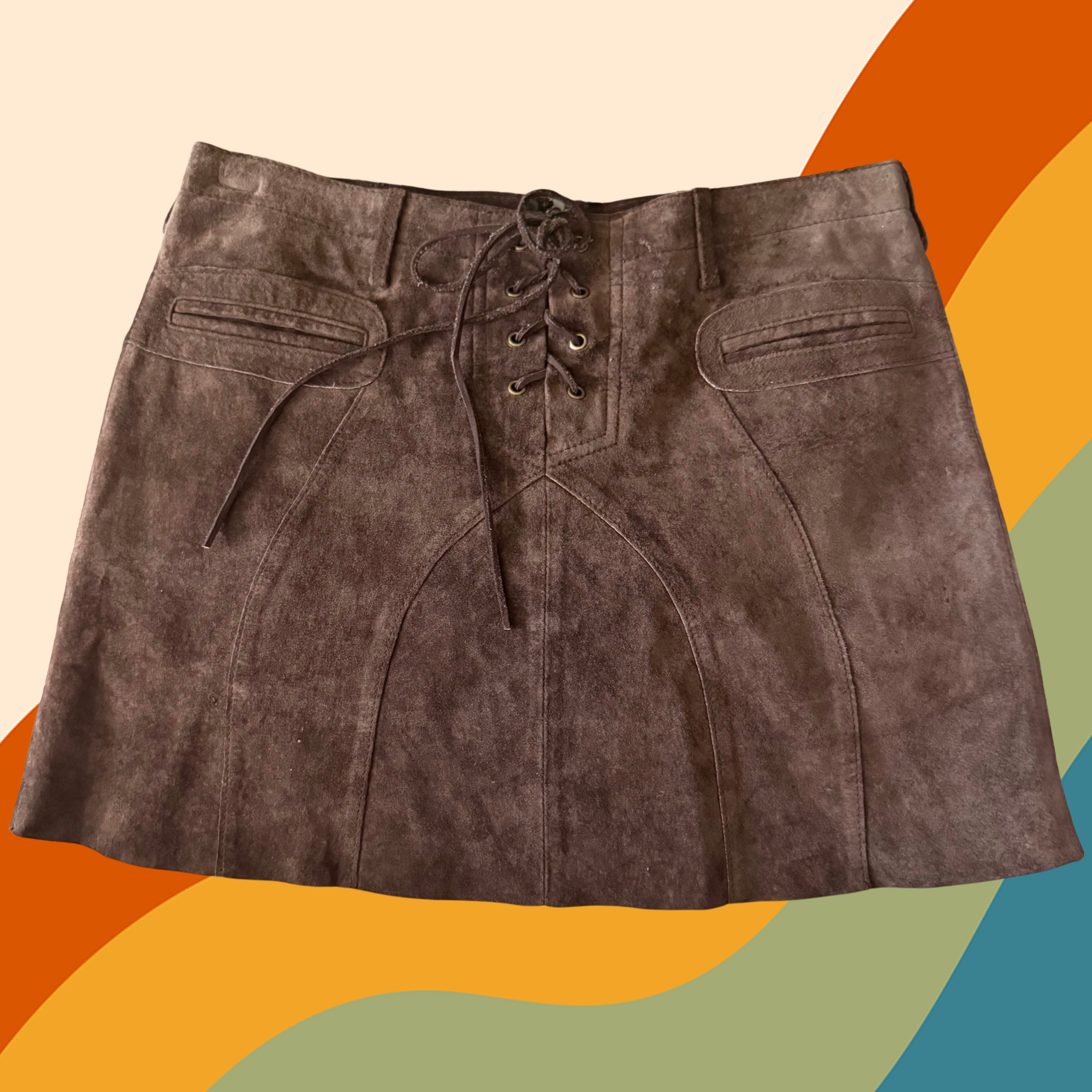 Brown A-Line Leather Mini Skirt