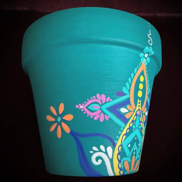 Aquamarine Hand Painted Clay Pot