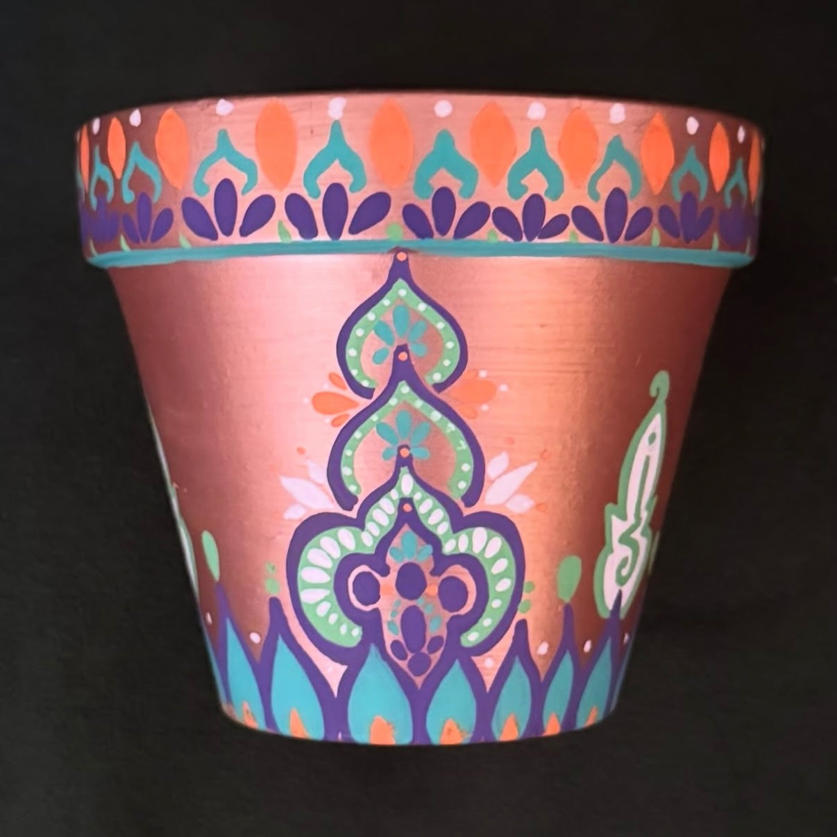 Copper Hand Painted Clay Pot